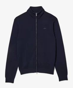 Lacoste Knitwear-Men'S Zippered Stand-Up Neck Wool Cardigan