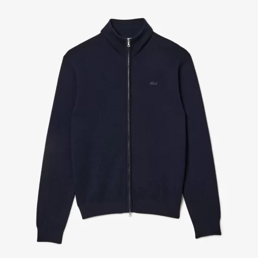 Lacoste Knitwear-Men'S Zippered Stand-Up Neck Wool Cardigan