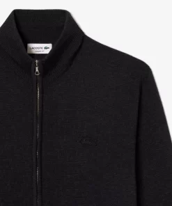 Lacoste Knitwear-Men'S Zippered Stand-Up Neck Wool Cardigan