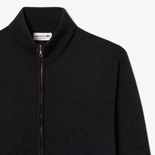 Lacoste Knitwear-Men'S Zippered Stand-Up Neck Wool Cardigan