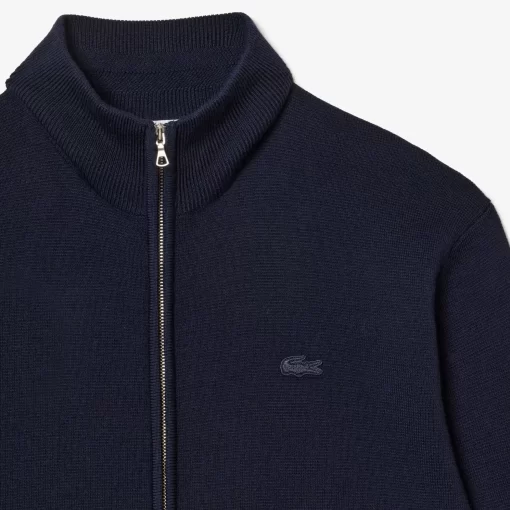 Lacoste Knitwear-Men'S Zippered Stand-Up Neck Wool Cardigan