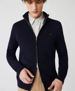 Lacoste Knitwear-Men'S Zippered Stand-Up Neck Wool Cardigan