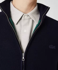 Lacoste Knitwear-Men'S Zippered Stand-Up Neck Wool Cardigan