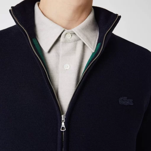 Lacoste Knitwear-Men'S Zippered Stand-Up Neck Wool Cardigan