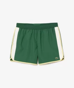 Lacoste Swimwear-Mid Length Colour-Block Striped Swim Trunks