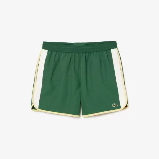 Lacoste Swimwear-Mid Length Colour-Block Striped Swim Trunks