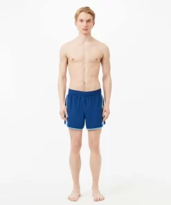 Lacoste Swimwear-Mid Length Colour-Block Striped Swim Trunks