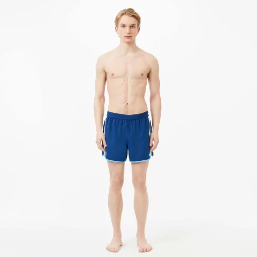 Lacoste Swimwear-Mid Length Colour-Block Striped Swim Trunks