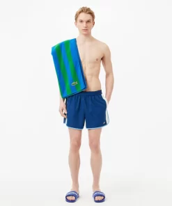 Lacoste Swimwear-Mid Length Colour-Block Striped Swim Trunks