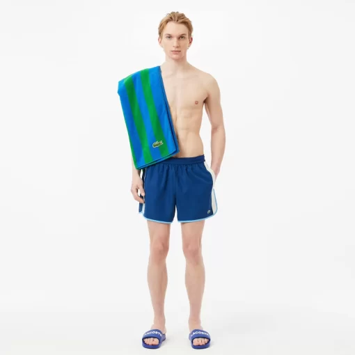 Lacoste Swimwear-Mid Length Colour-Block Striped Swim Trunks