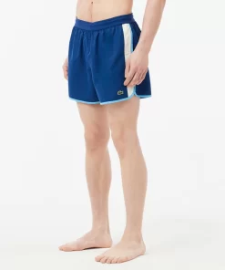 Lacoste Swimwear-Mid Length Colour-Block Striped Swim Trunks