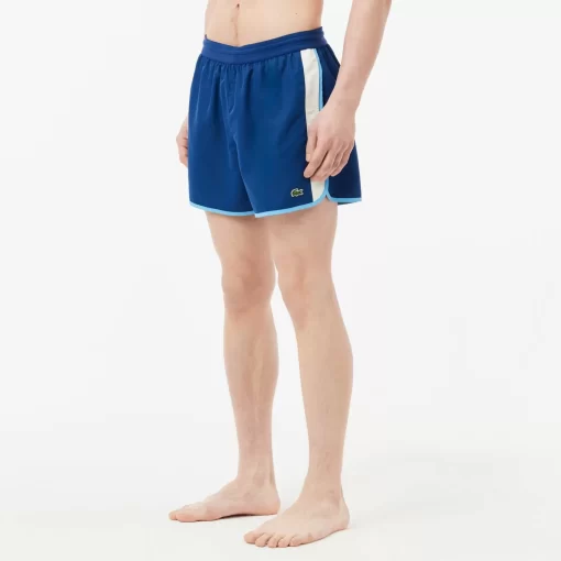 Lacoste Swimwear-Mid Length Colour-Block Striped Swim Trunks