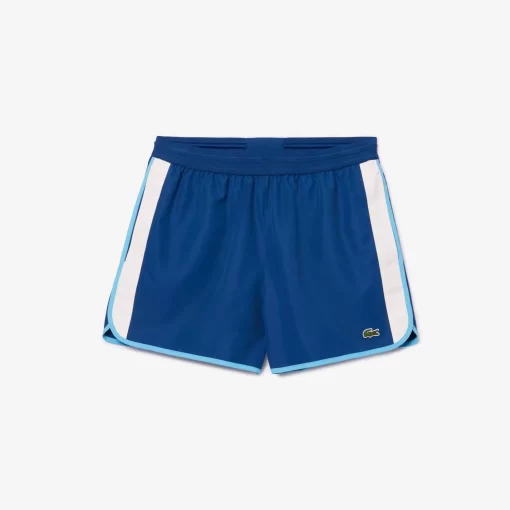 Lacoste Swimwear-Mid Length Colour-Block Striped Swim Trunks