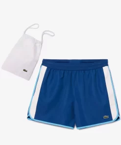 Lacoste Swimwear-Mid Length Colour-Block Striped Swim Trunks