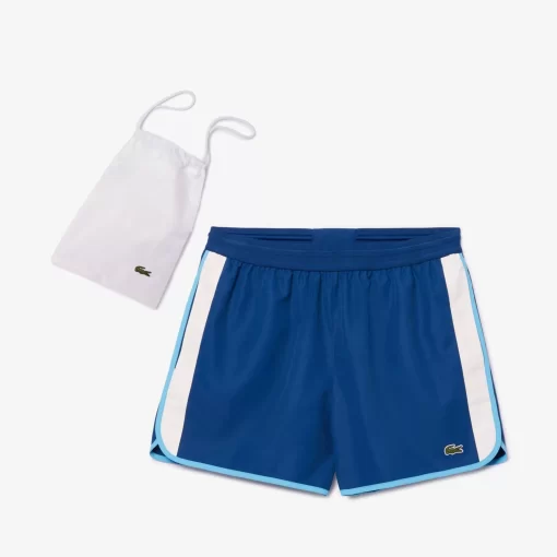 Lacoste Swimwear-Mid Length Colour-Block Striped Swim Trunks