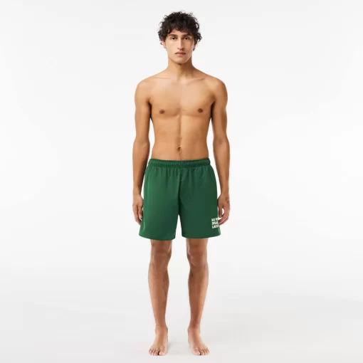 Lacoste Swimwear-Mid Length Slogan Swim Trunks