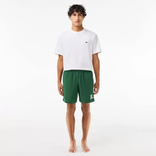 Lacoste Swimwear-Mid Length Slogan Swim Trunks