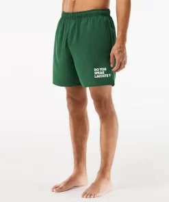 Lacoste Swimwear-Mid Length Slogan Swim Trunks