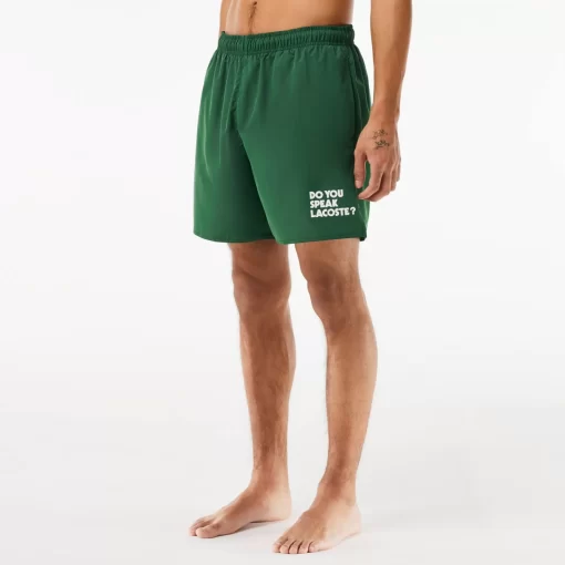 Lacoste Swimwear-Mid Length Slogan Swim Trunks