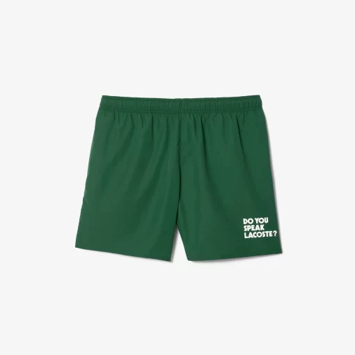 Lacoste Swimwear-Mid Length Slogan Swim Trunks