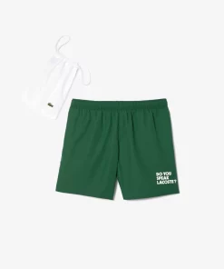 Lacoste Swimwear-Mid Length Slogan Swim Trunks