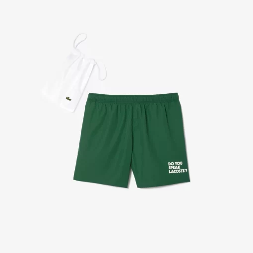 Lacoste Swimwear-Mid Length Slogan Swim Trunks