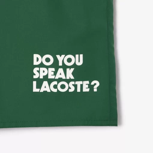 Lacoste Swimwear-Mid Length Slogan Swim Trunks