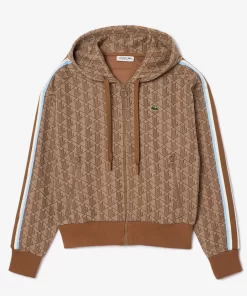 Lacoste Sweatshirts-Monogram Jacquard Zip Front Hoodie