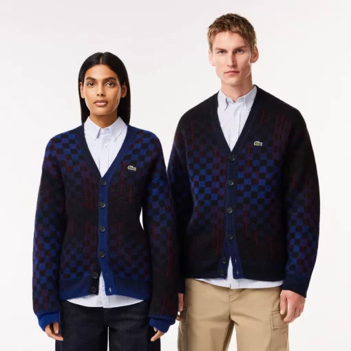 Lacoste Knitwear-Monogram Motif Alpaca And Wool Cardigan