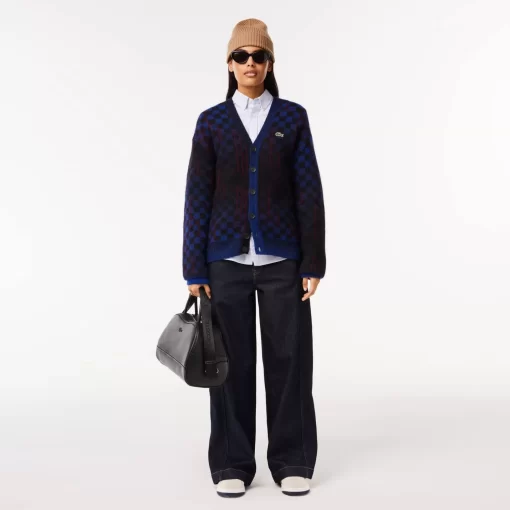 Lacoste Knitwear-Monogram Motif Alpaca And Wool Cardigan