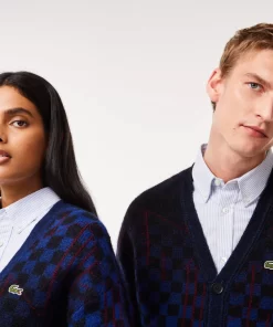 Lacoste Knitwear-Monogram Motif Alpaca And Wool Cardigan