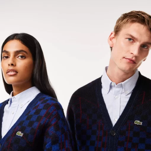 Lacoste Knitwear-Monogram Motif Alpaca And Wool Cardigan