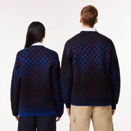 Lacoste Knitwear-Monogram Motif Alpaca And Wool Cardigan