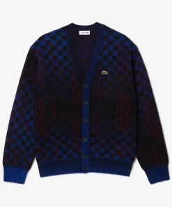 Lacoste Knitwear-Monogram Motif Alpaca And Wool Cardigan