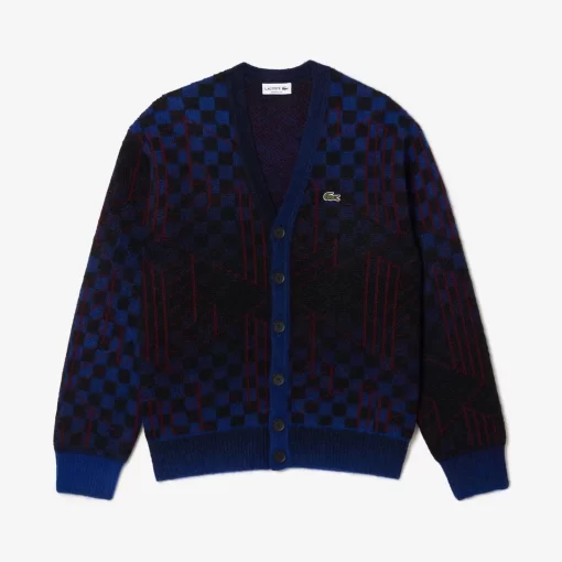 Lacoste Knitwear-Monogram Motif Alpaca And Wool Cardigan