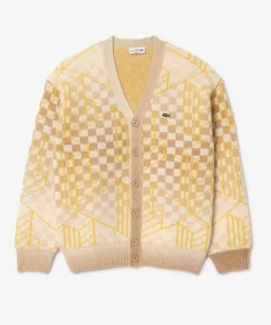 Lacoste Knitwear-Monogram Motif Alpaca And Wool Cardigan