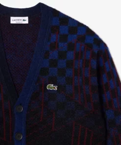 Lacoste Knitwear-Monogram Motif Alpaca And Wool Cardigan