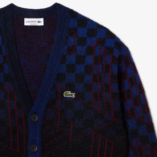 Lacoste Knitwear-Monogram Motif Alpaca And Wool Cardigan