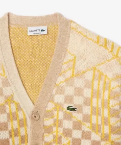 Lacoste Knitwear-Monogram Motif Alpaca And Wool Cardigan