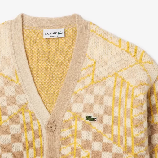 Lacoste Knitwear-Monogram Motif Alpaca And Wool Cardigan