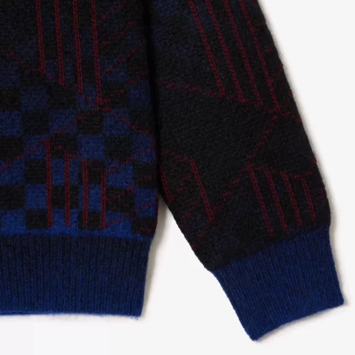 Lacoste Knitwear-Monogram Motif Alpaca And Wool Cardigan