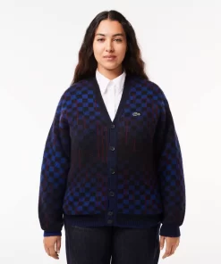 Lacoste Knitwear-Monogram Motif Alpaca And Wool Cardigan