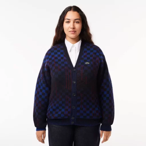 Lacoste Knitwear-Monogram Motif Alpaca And Wool Cardigan