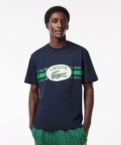 Lacoste T-Shirts-Monogram Print Regular Fit Cotton T-Shirt