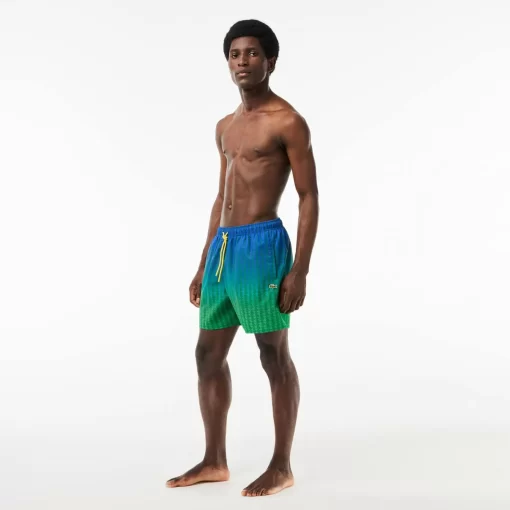 Lacoste Swimwear-Ombre Effect Monogram Swim Trunks