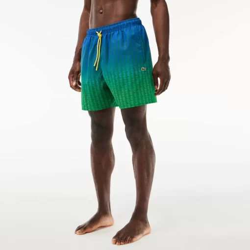 Lacoste Swimwear-Ombre Effect Monogram Swim Trunks