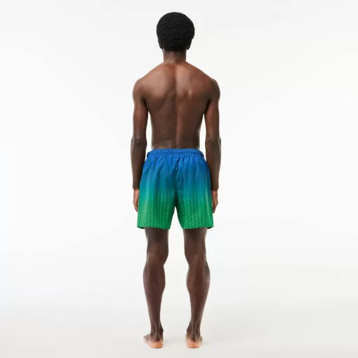 Lacoste Swimwear-Ombre Effect Monogram Swim Trunks