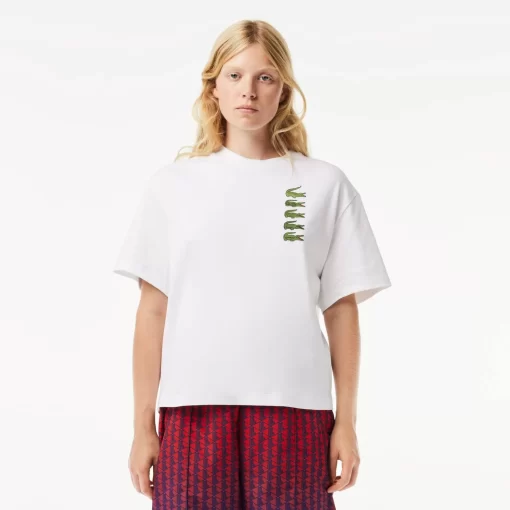 Lacoste T-Shirts-Oversize Iconic Croc Print Cotton T-Shirt