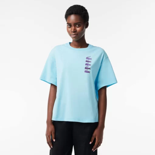 Lacoste T-Shirts-Oversize Iconic Croc Print Cotton T-Shirt