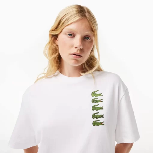 Lacoste T-Shirts-Oversize Iconic Croc Print Cotton T-Shirt